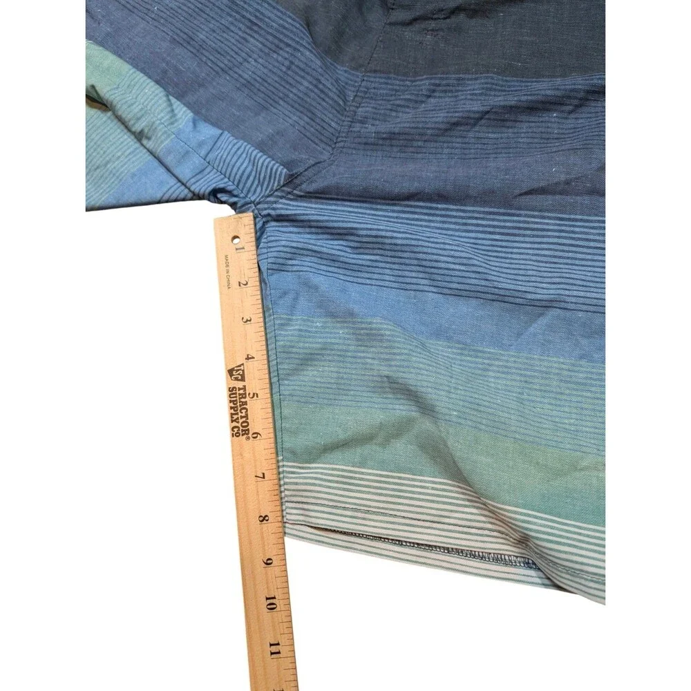 Travis Mathew Mens Striped Board Shorts Blue Green White Size 38 Swim Trunks